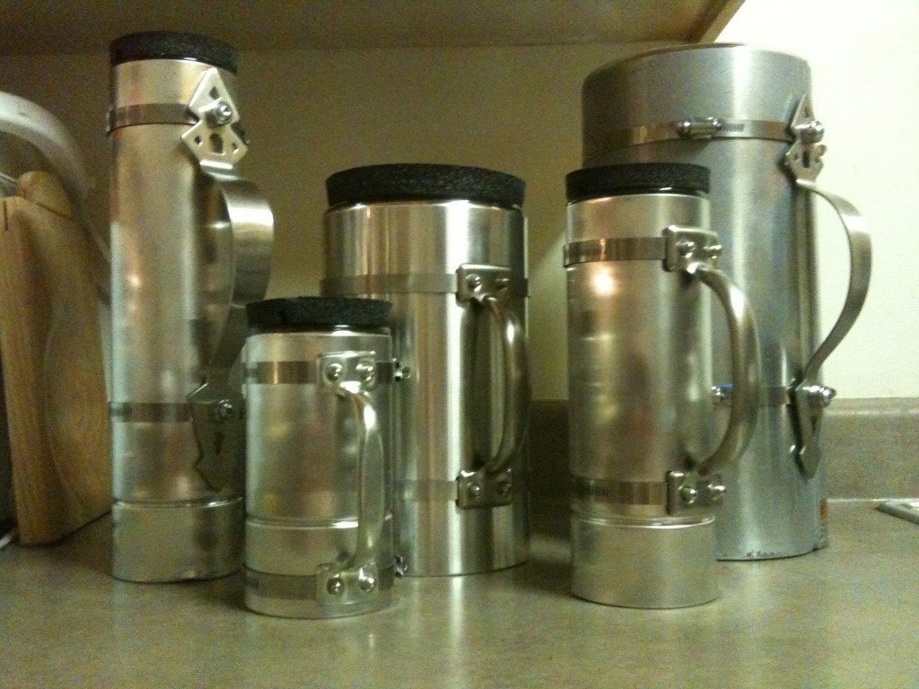 Front Row (left to right): 350ml, 665ml. Back Row (1000ml, 1900ml, 4300ml)