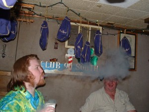 Me, Club 90 South, Amundsen-Scott Station, 2003: Performing "The Dragon" by exhaling a mouthful of liquid nitrogen 